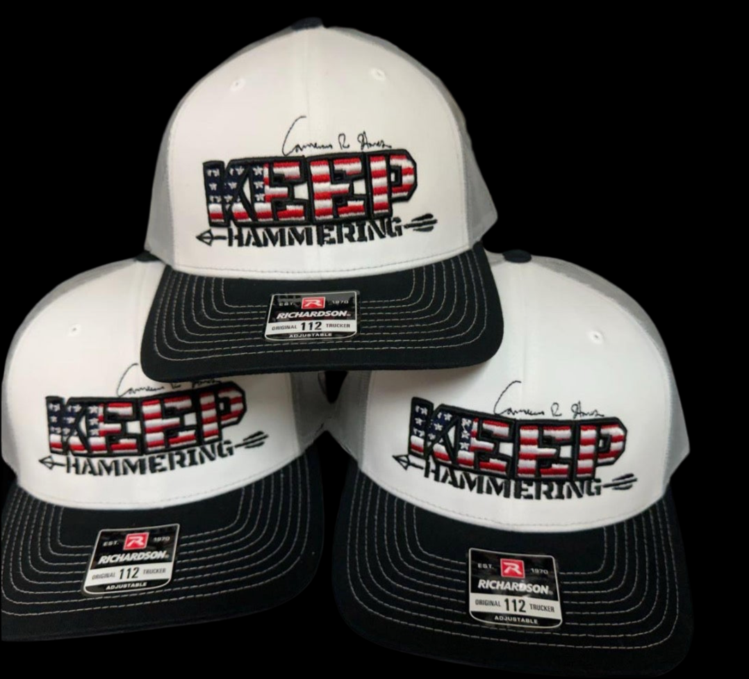 Keep Hammering tri color hat.