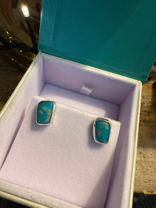 GTMW Stud Earings. Blue Green Fox Turquoise